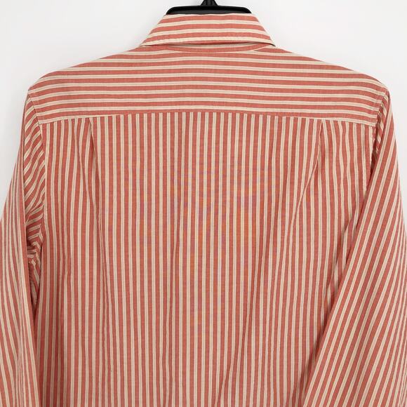 Bonobos Mens Button Up Shirt Medium Orange Striped Pockets Long Sleeve - Picture 7 of 8